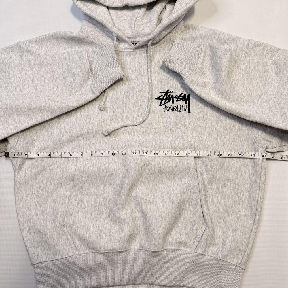 Stussy Hoodie Mens Medium Gray Stock Honolulu Pullover Fleece Sweatshirt Graphic - Picture 7 of 13